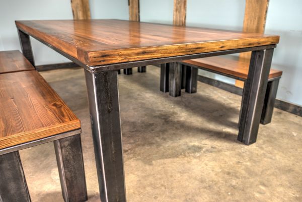 Farm Table Steel Base with Benches - Image 3