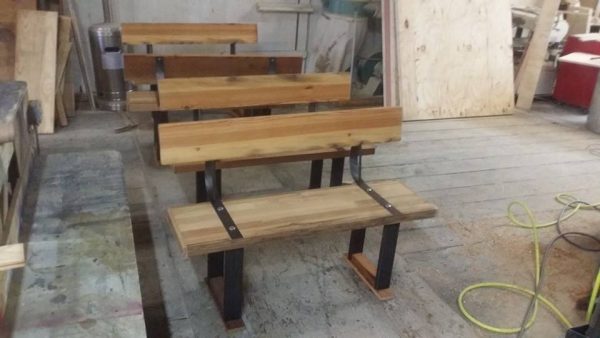 Reclaimed Wood and Steel Bench